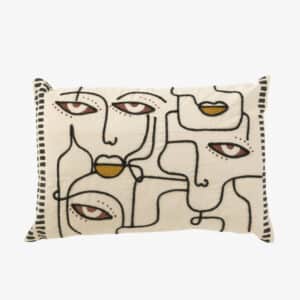 Coussin Visages Coton Creme/Marron/Noir
